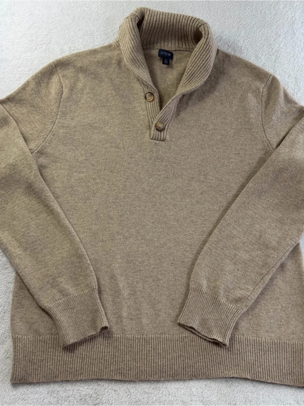 J.Crew XL Shawl Collar Lambswool Blend Sweater Tan Oatmeal Knit Mens